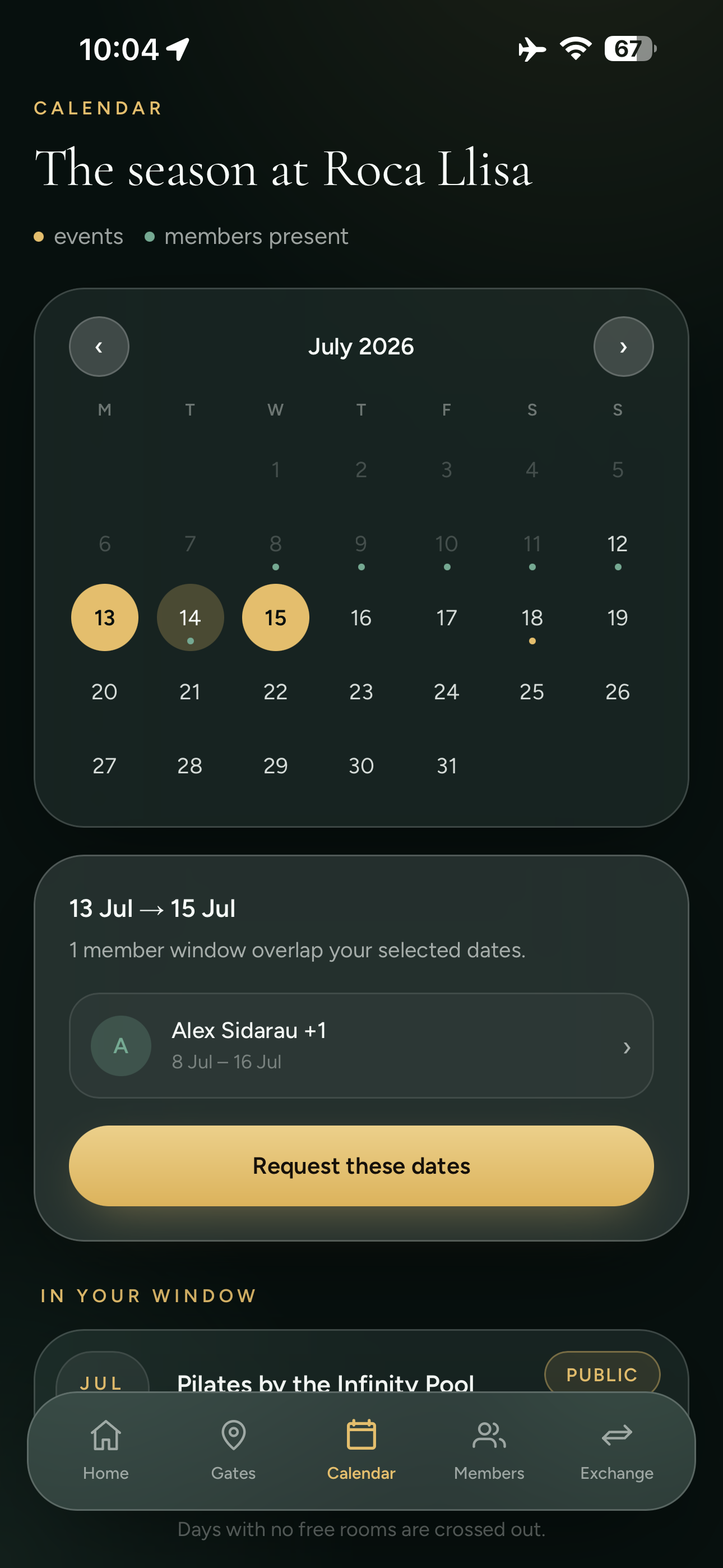 Collective member calendar with stay dates selected and another member present