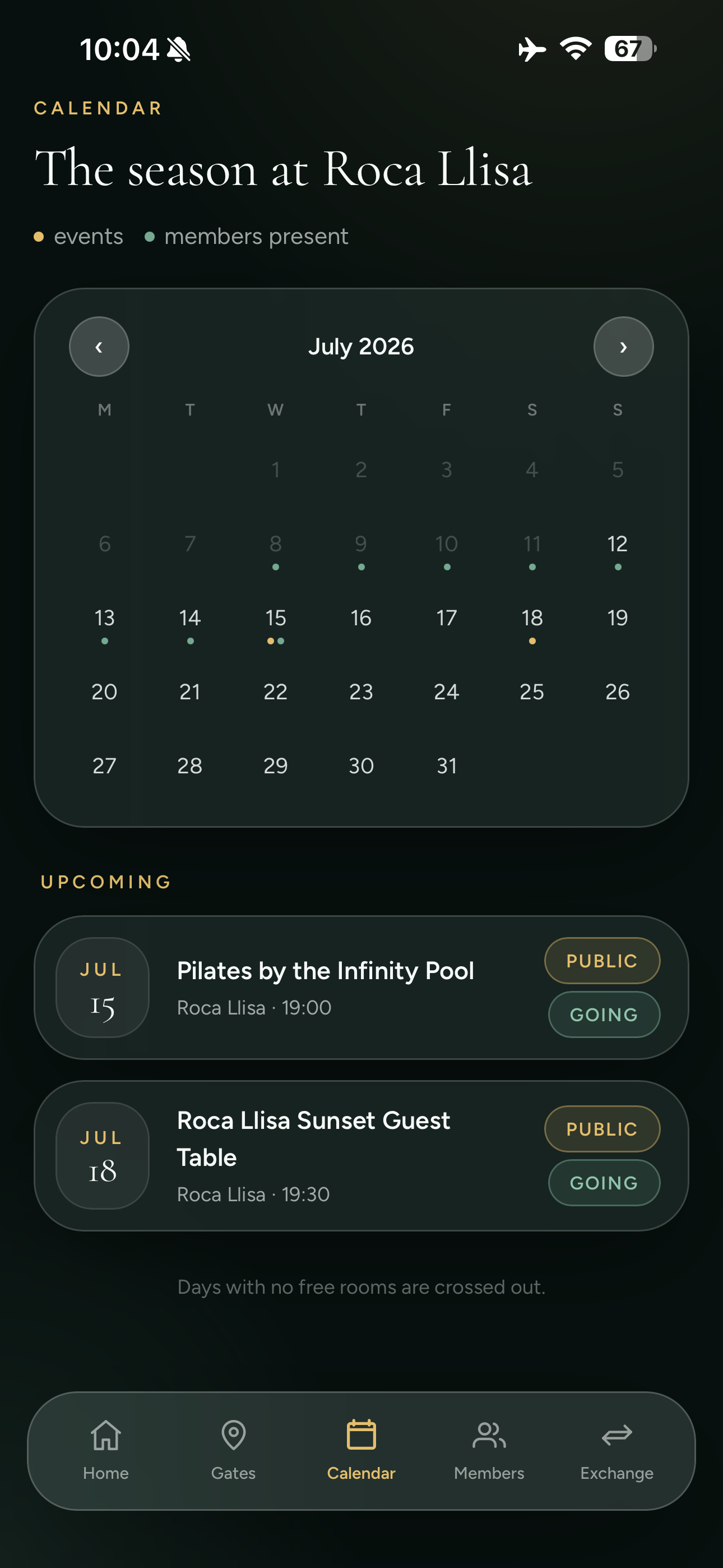 Collective calendar showing member presence and upcoming events