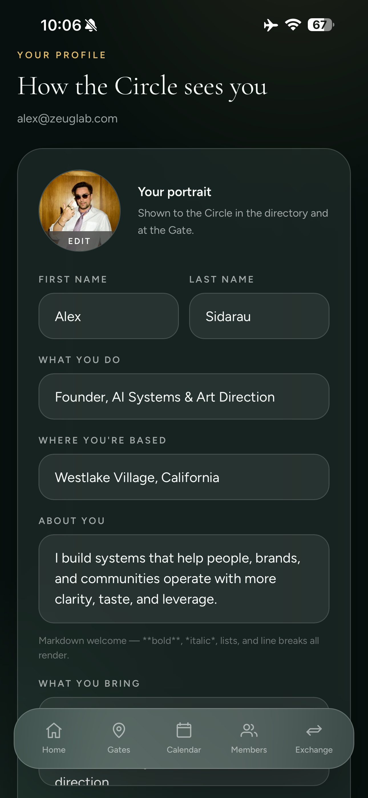 Collective member profile editing experience